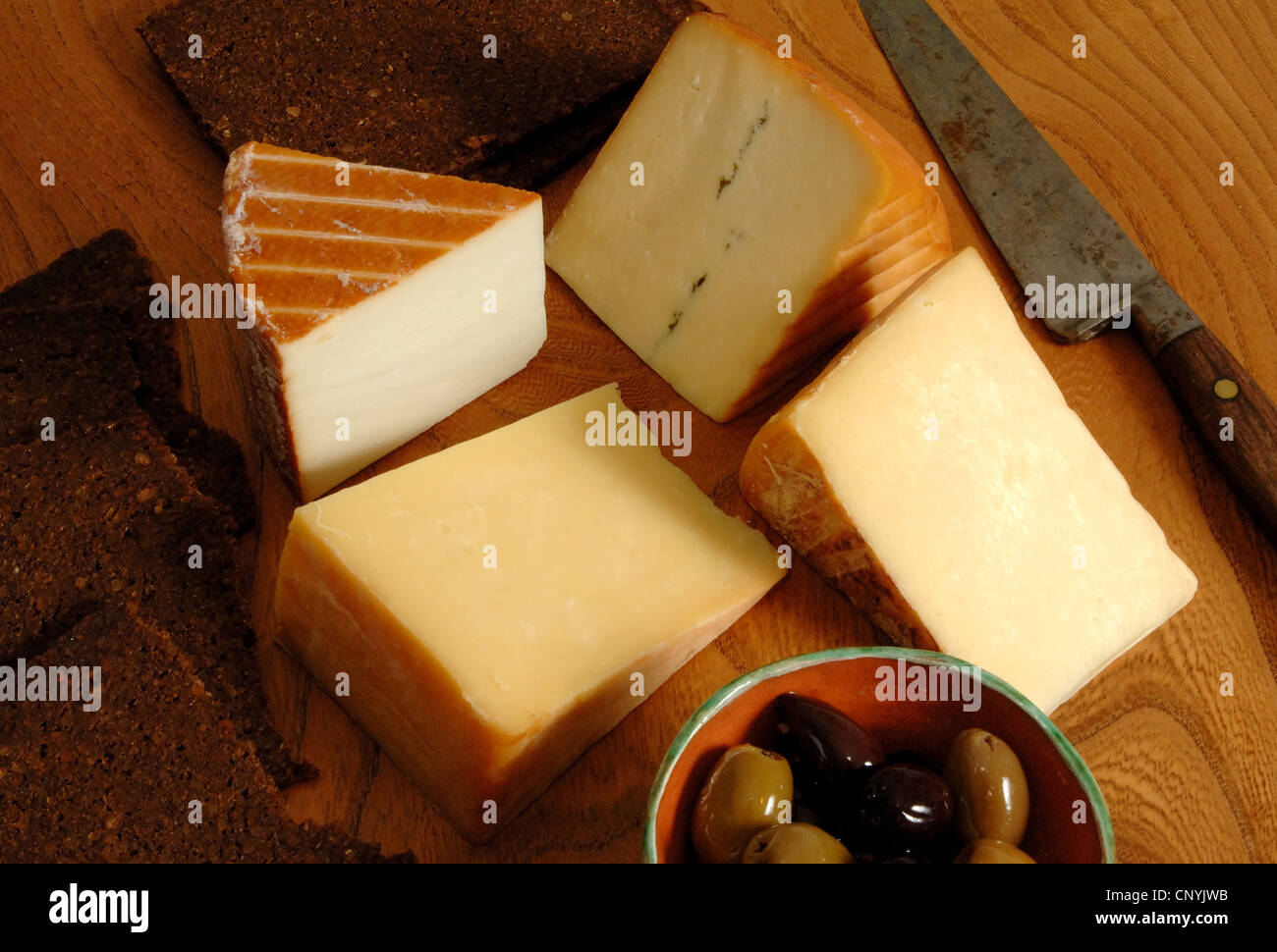 A selection of west country cheeses from the west of England UK Stock Photo