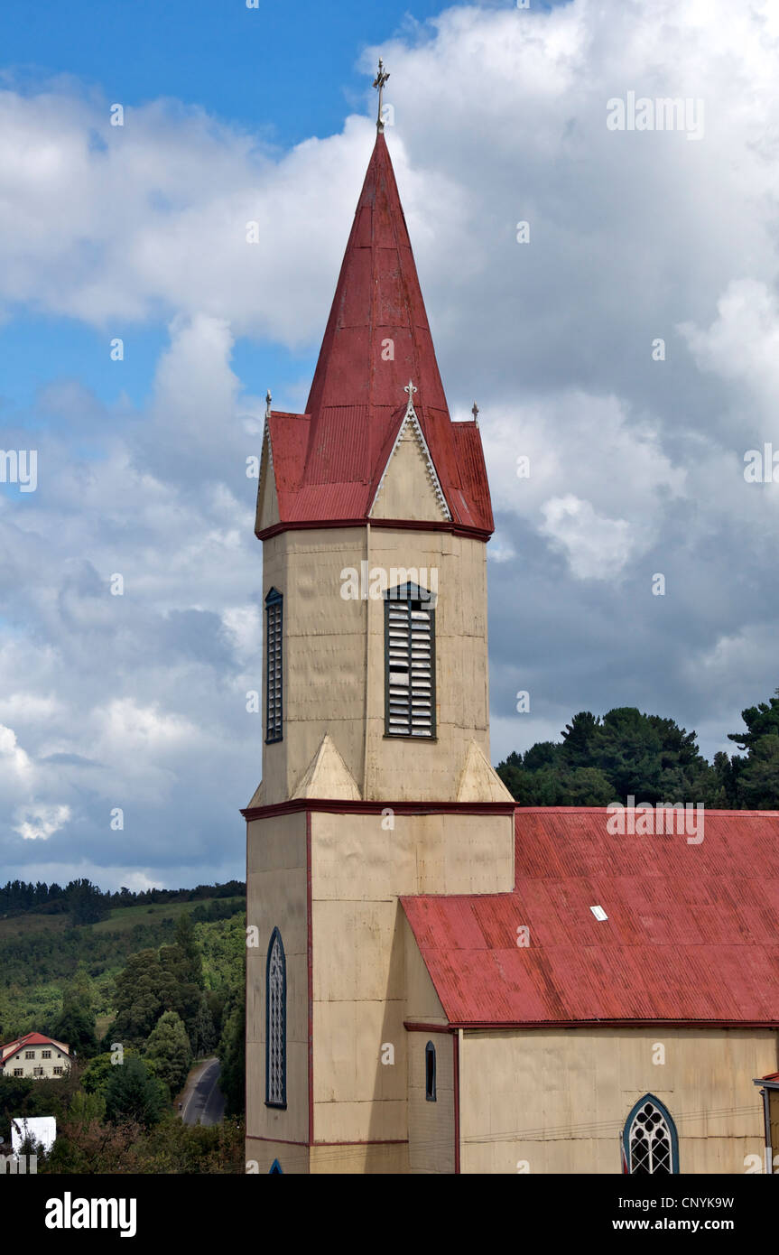 Church steeple Puerto Octay Lake District Chile Stock Photo