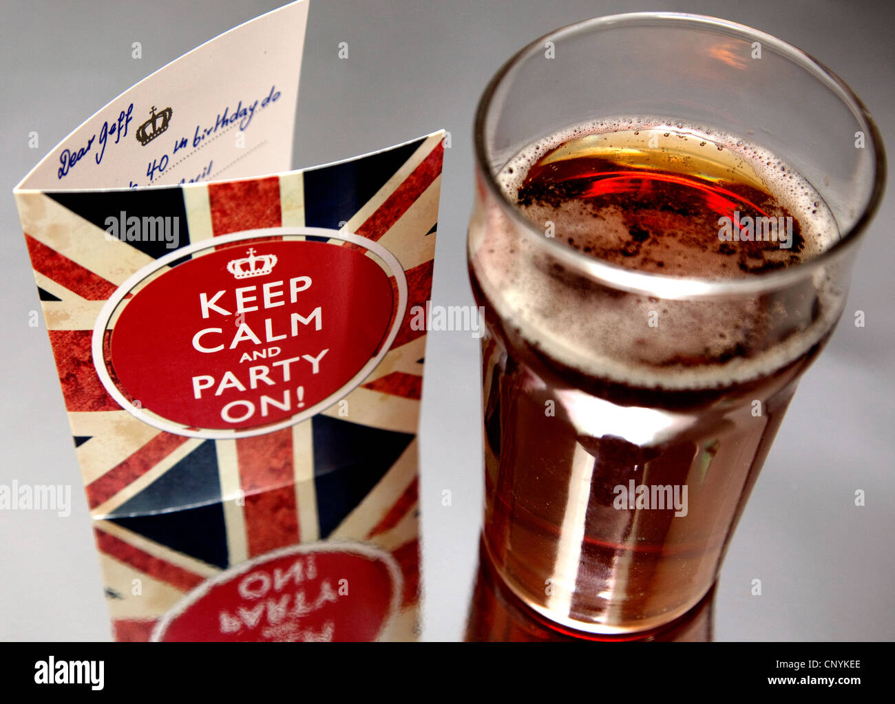 Keep Calm and Party On invitation card, London Stock Photo