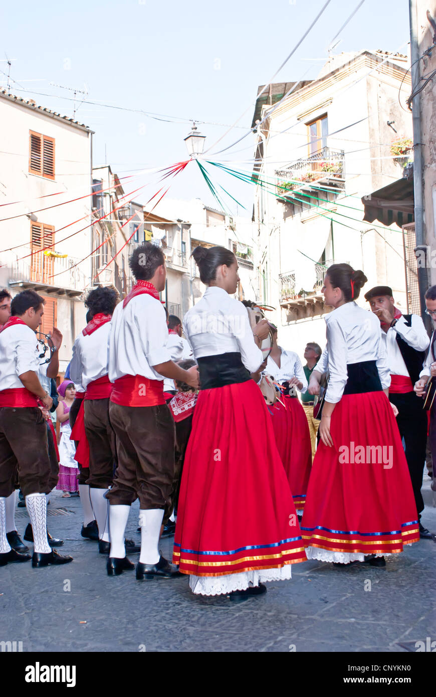 Sicilian folk group from Polizzi G. at the International "Festival of hazelnuts",dance and parade through the city Stock Photo