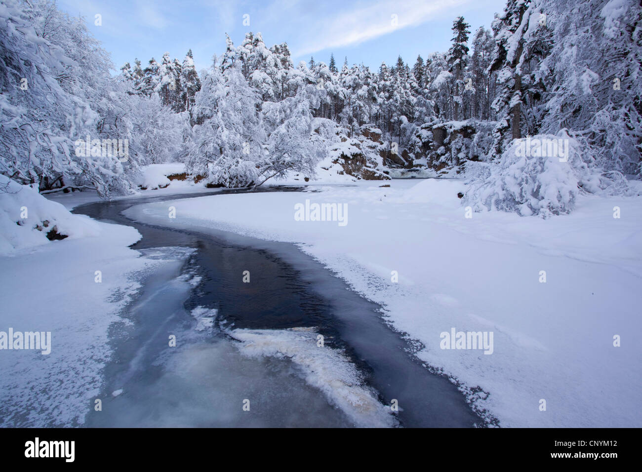 narrow iceless shipping lane on River Pattack, Strathmashie Falls Stock ...