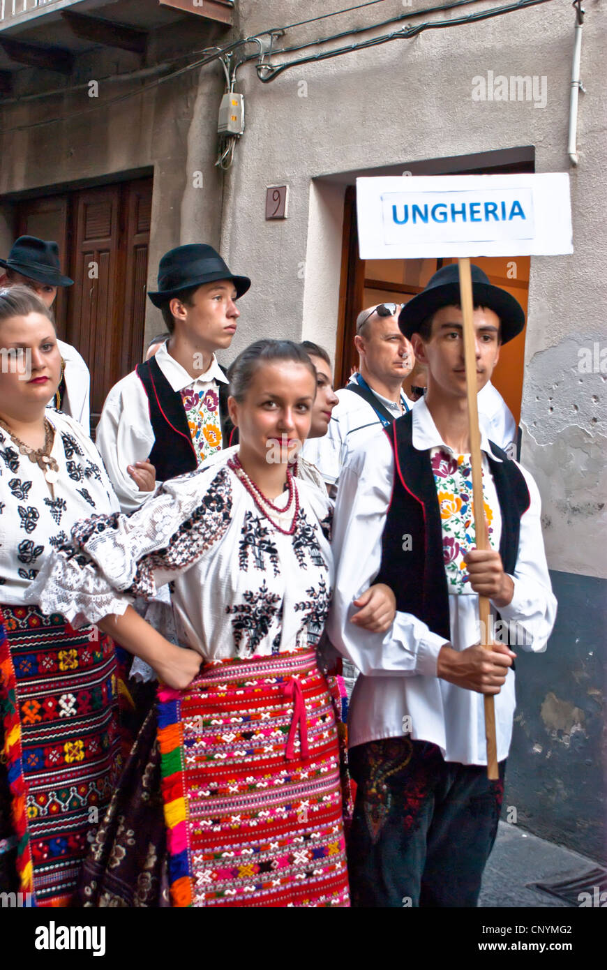 Hungarian folk group at the International 'Festival of hazelnuts', parade through the city Stock Photo