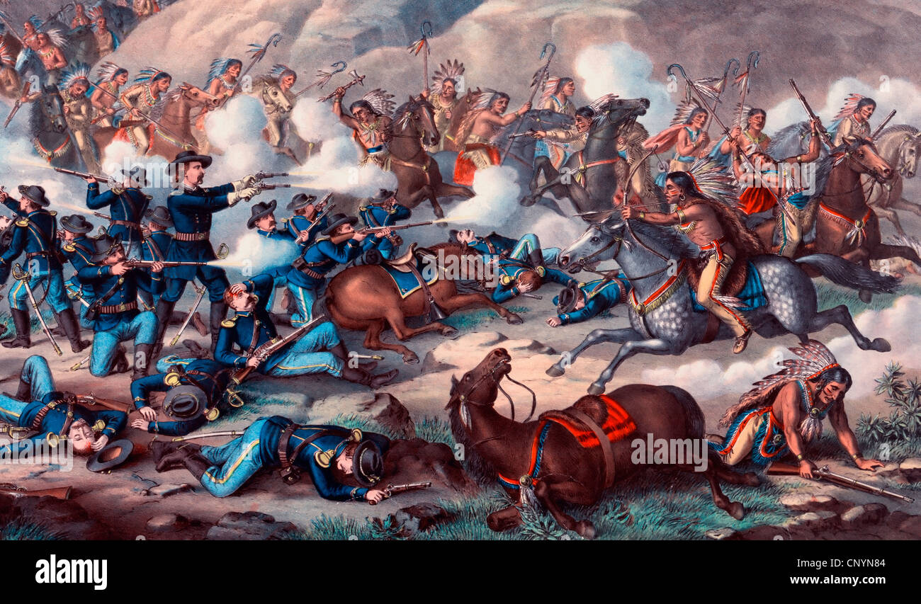 General Custer at the Battle of  Little Bighorn  (June 25 + 26, 1876) Stock Photo