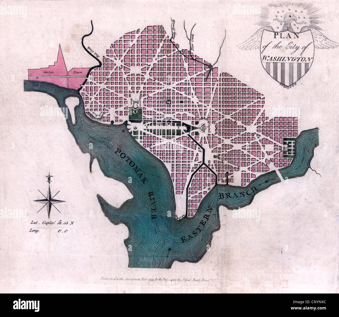 Map of District of Columbia Washington, DC circa 1793 Stock Photo