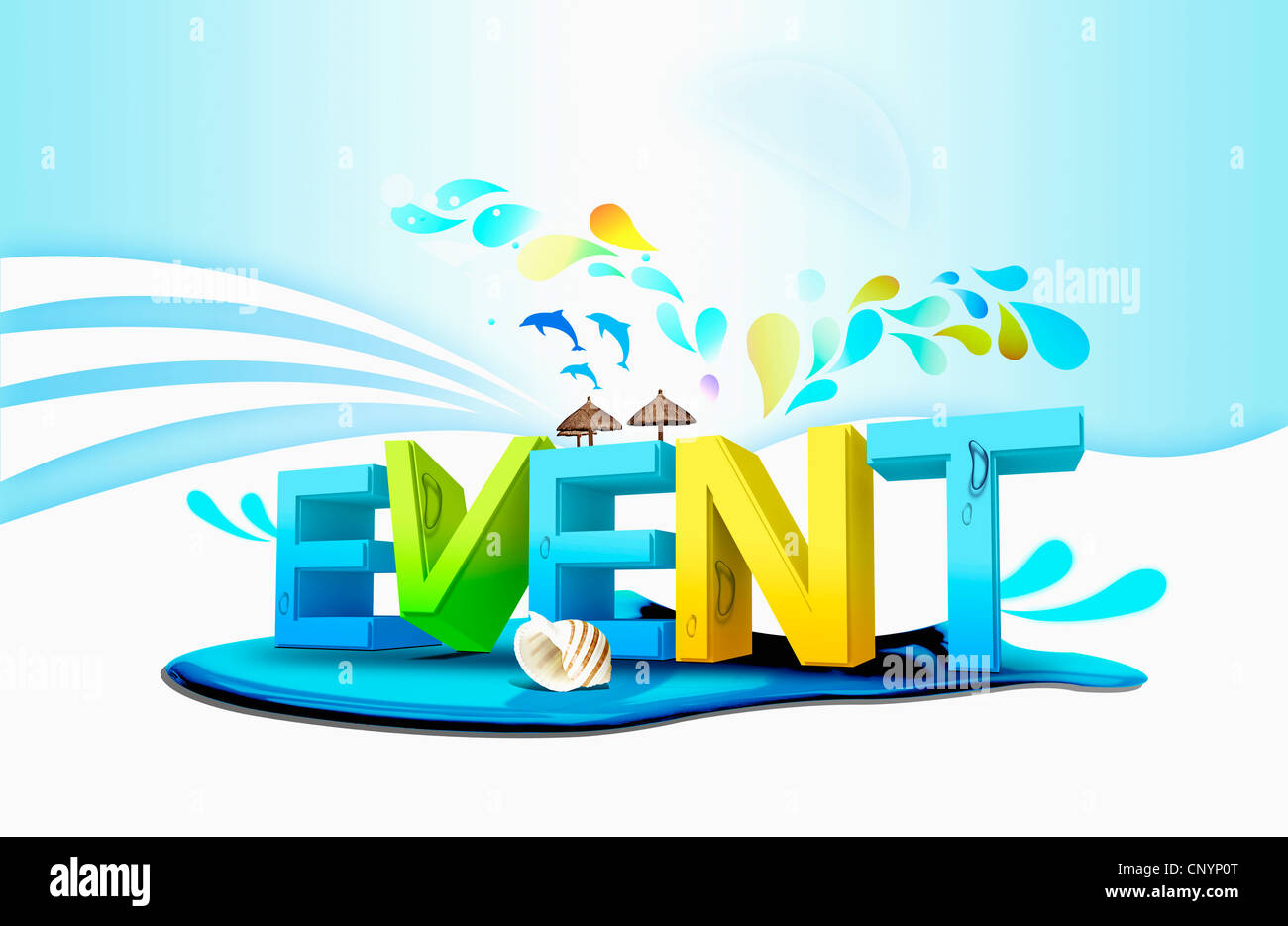 Example Name Colourful Events The colorful 'EVENT' with sea background Stock Photo - Alamy