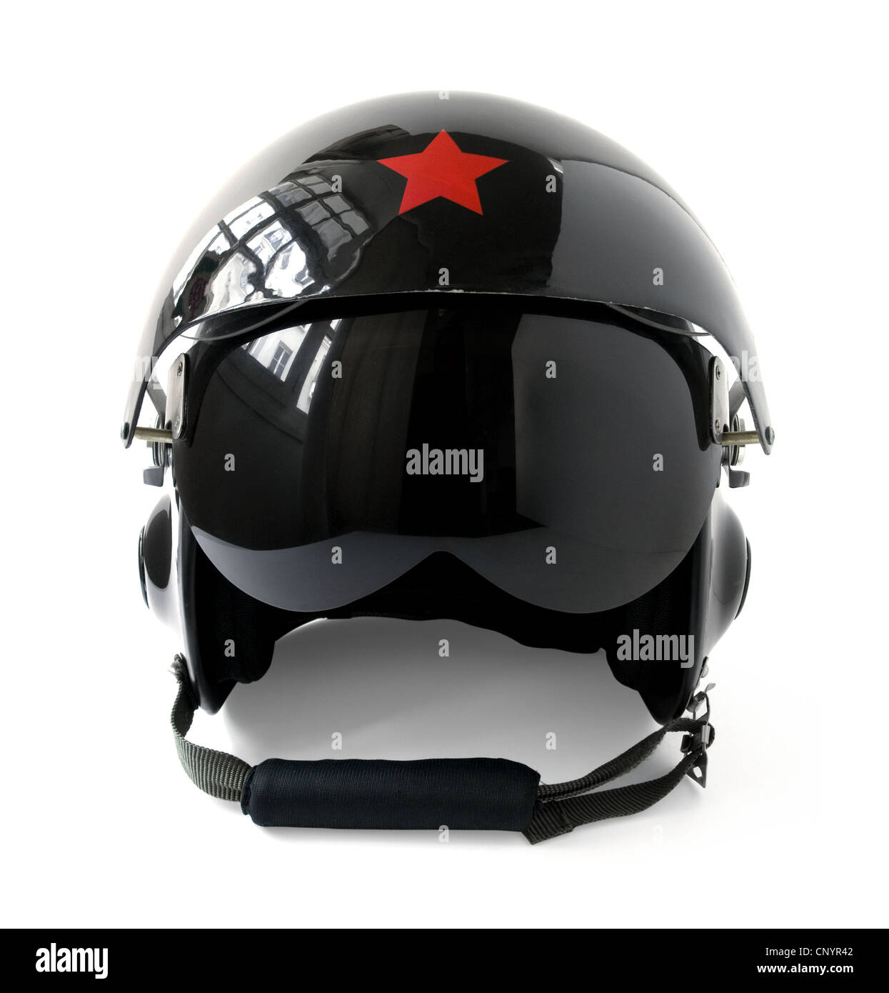 black aviator helmet isolated on a white background Stock Photo