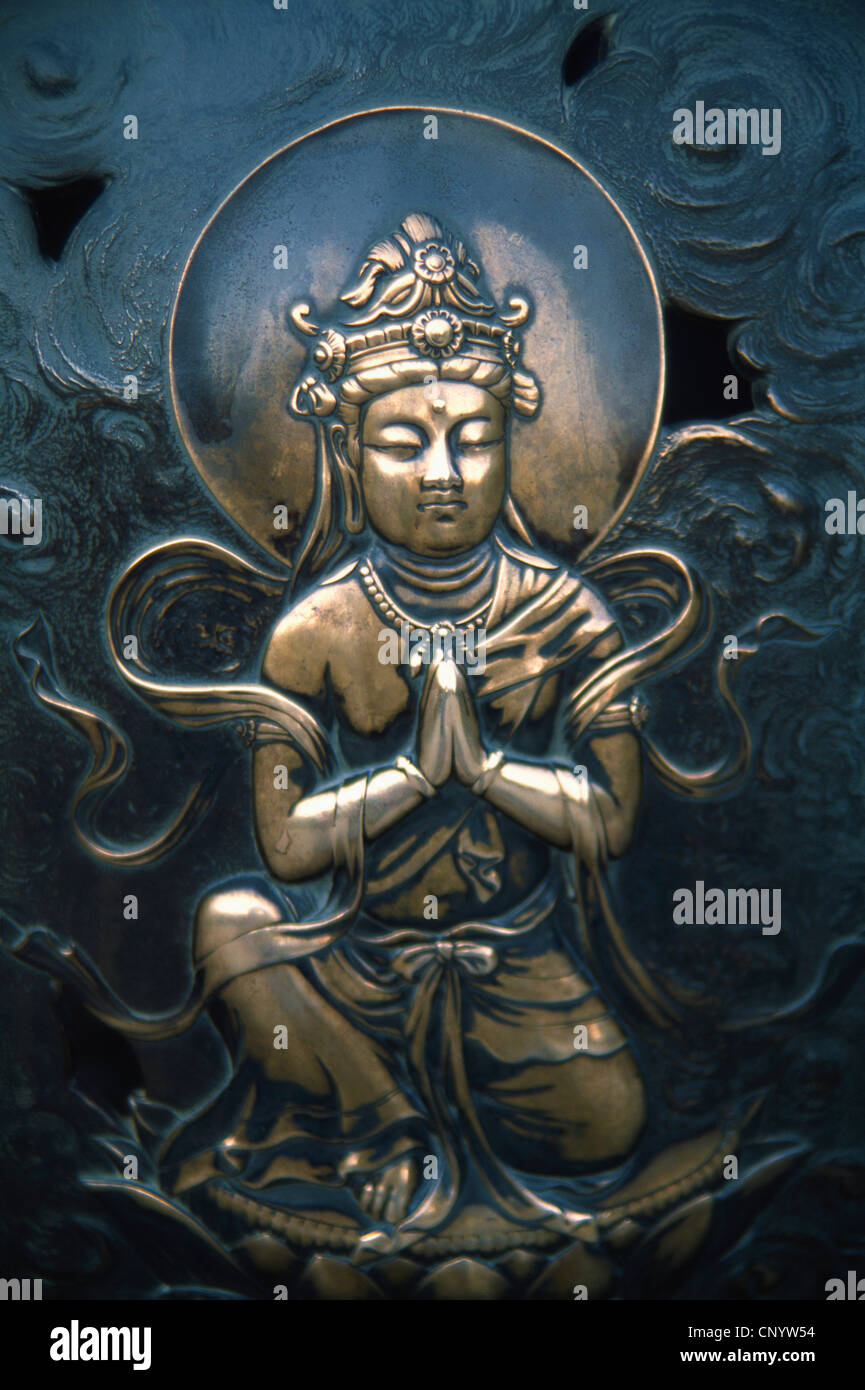 Japan, Kamakura, Daibutsu Temple, incense burner, small Buddha relief