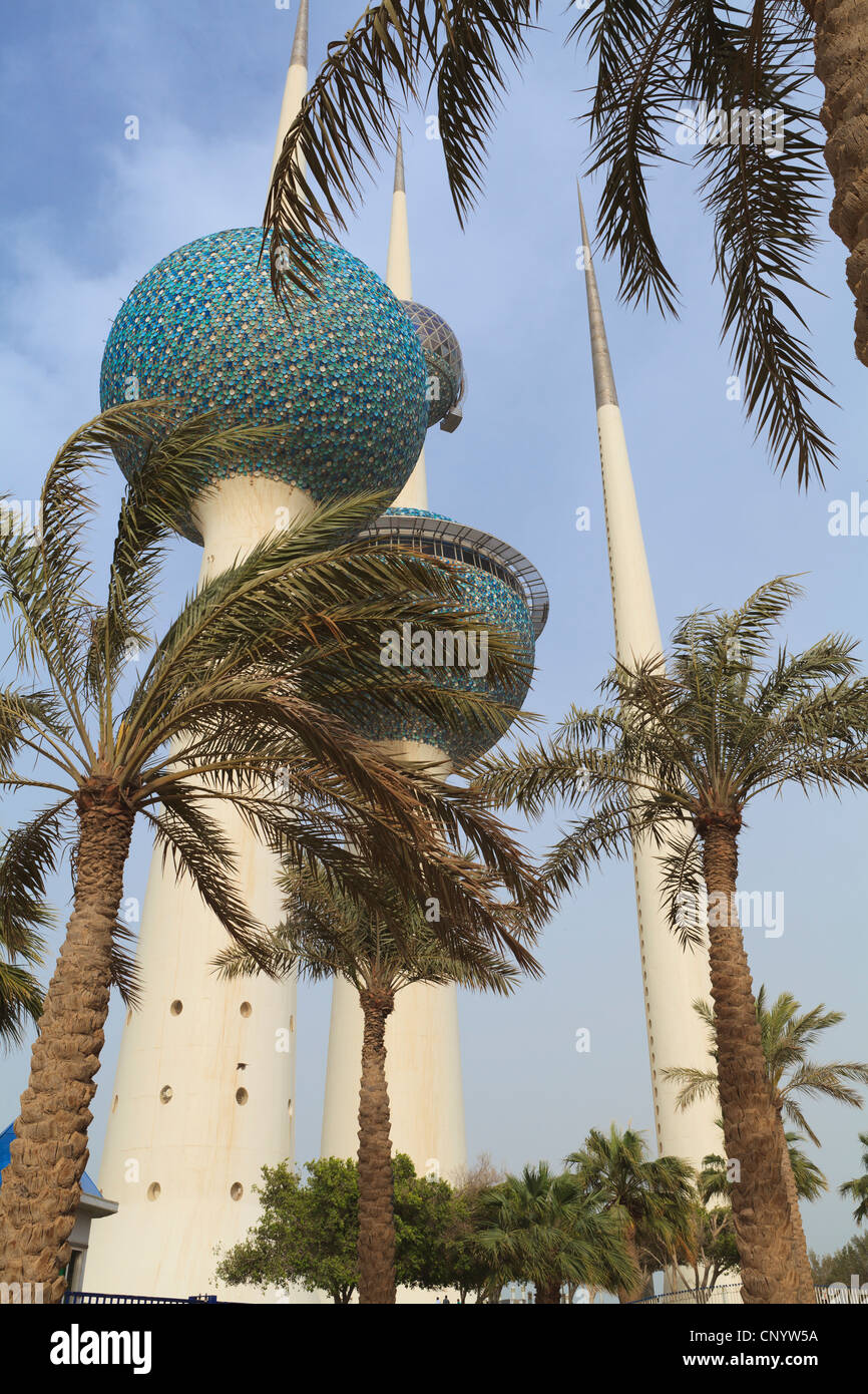 Kuwait City Water Towers are an iconic landmark of the city lying just off the Gulf Road Stock