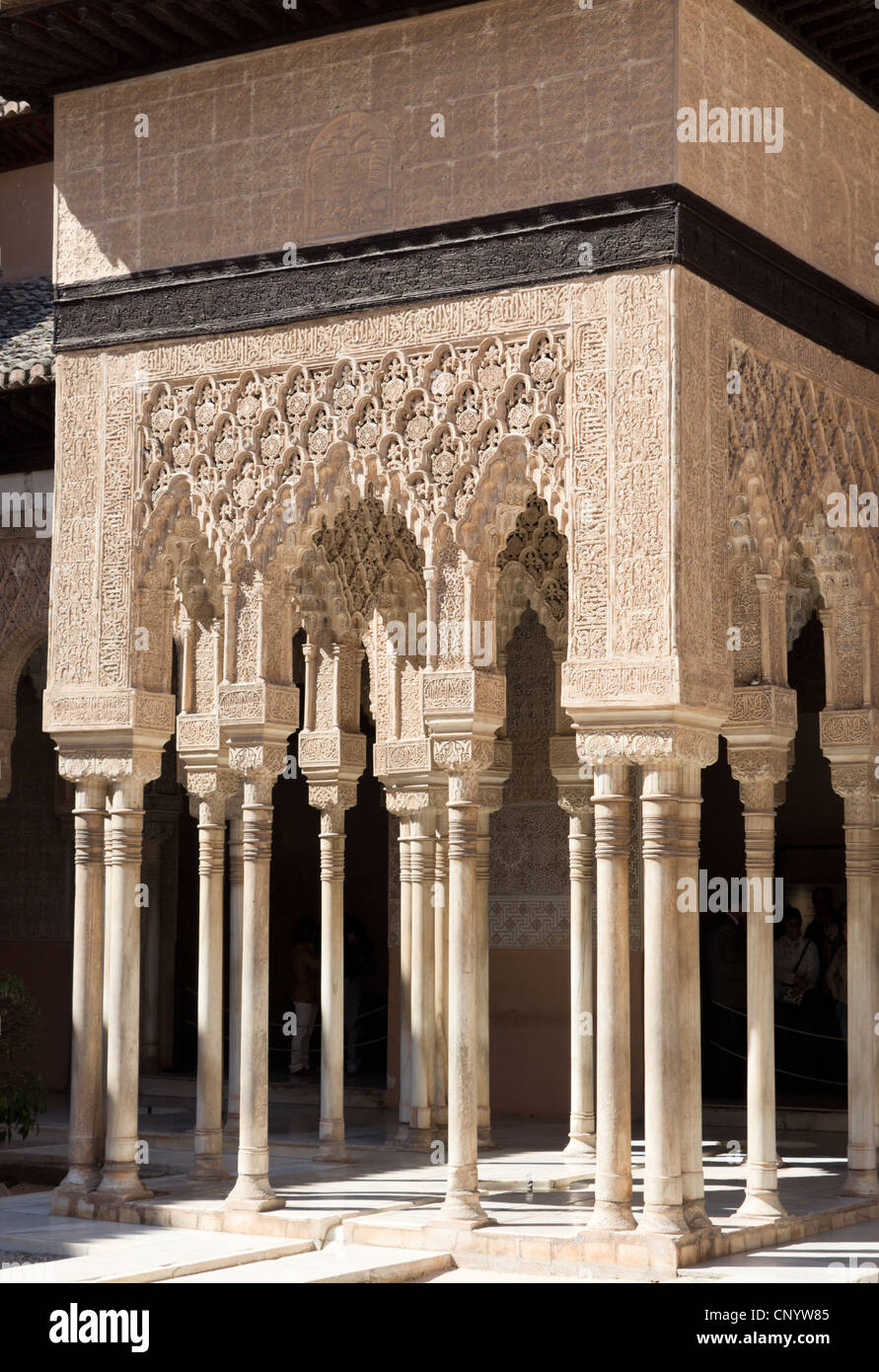 Alhambra Palace, Granada, Andalucia, Spain. Detail of Palace of the Lions. Stock Photo