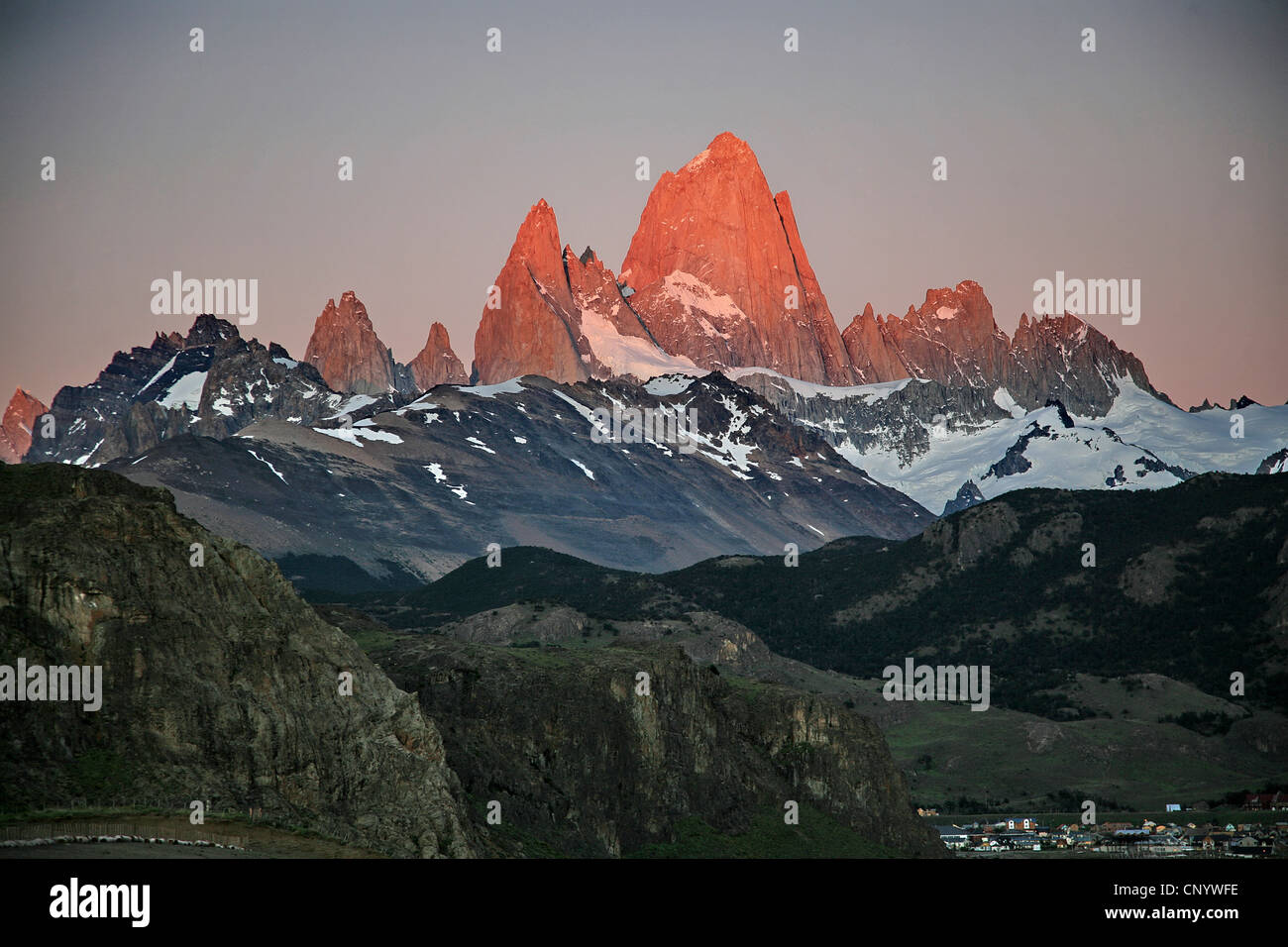 Monte Fitz Roy at sunrise, Argentina, Los Glaciares National Park Stock Photo