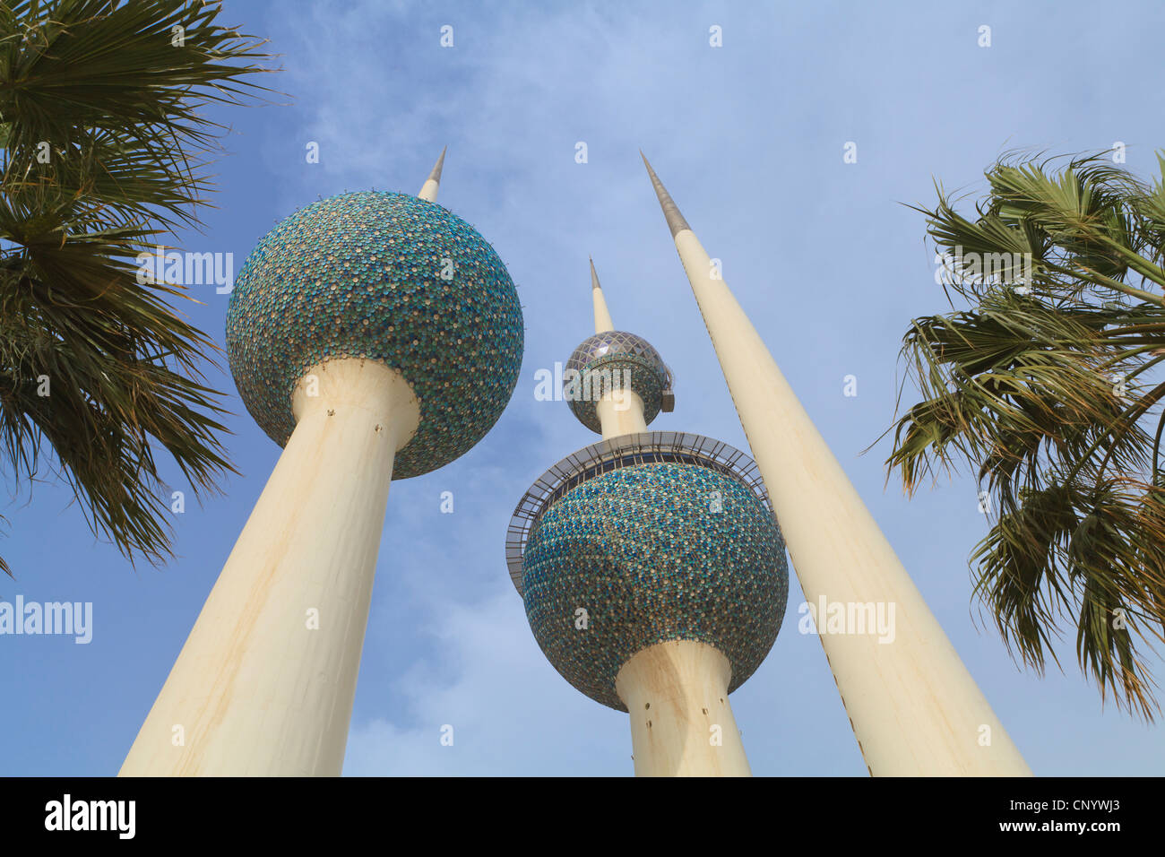 Kuwait City Water Towers are an iconic landmark of the city lying just off the Gulf Road Stock