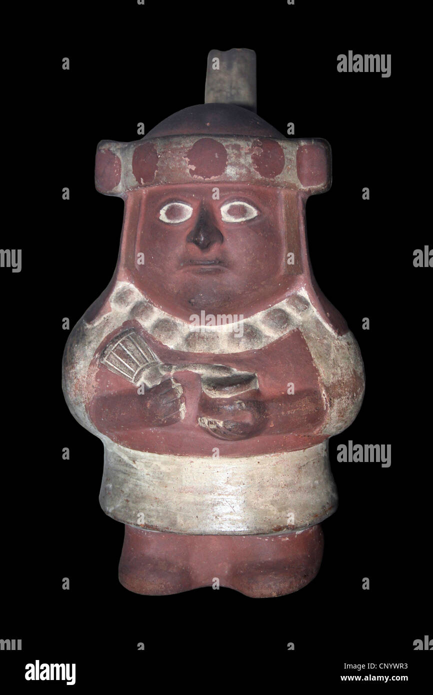 Stirrup Spout Bottle Showing A Musician With Rattle And Drum Stock Photo