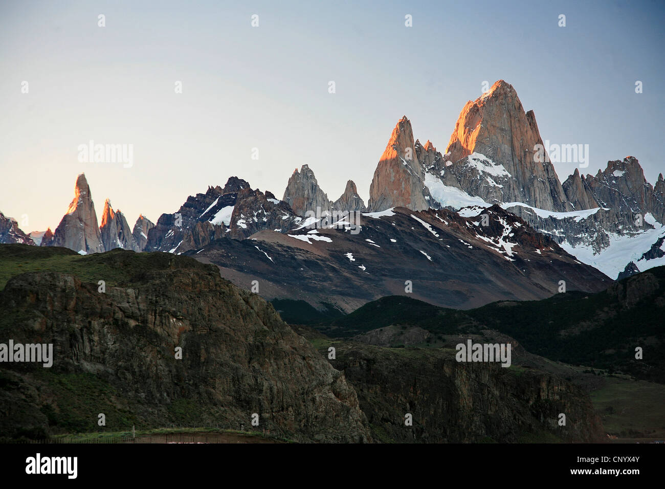 Monte Fitz Roy at sunset, Argentina, Los Glaciares National Park Stock Photo
