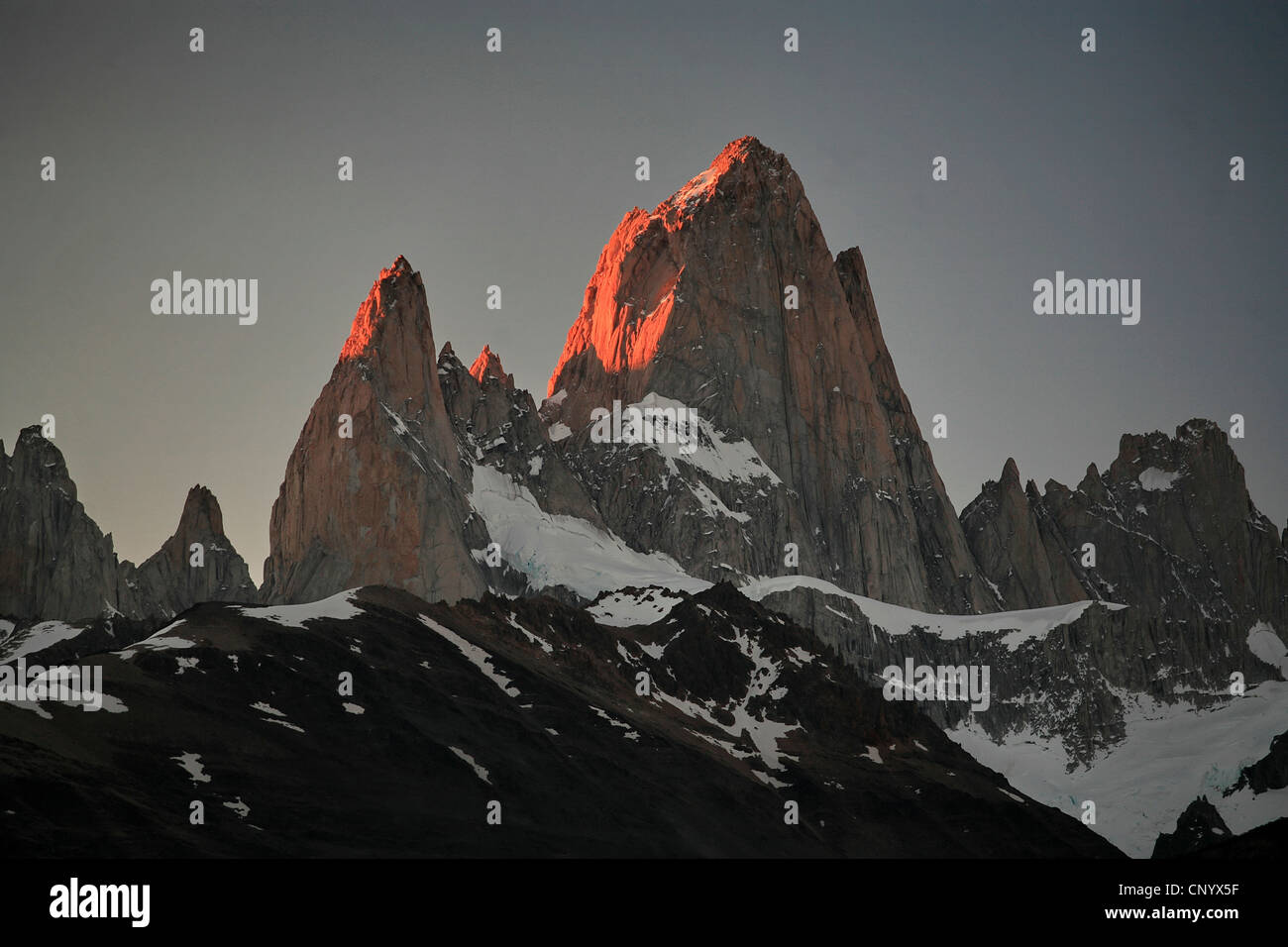 Monte Fitz Roy at sunset, Argentina, Los Glaciares National Park Stock