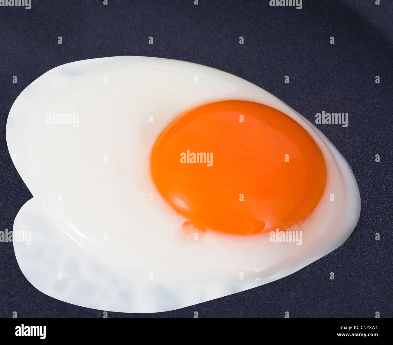 view of the Fried Egg on black pan Stock Photo
