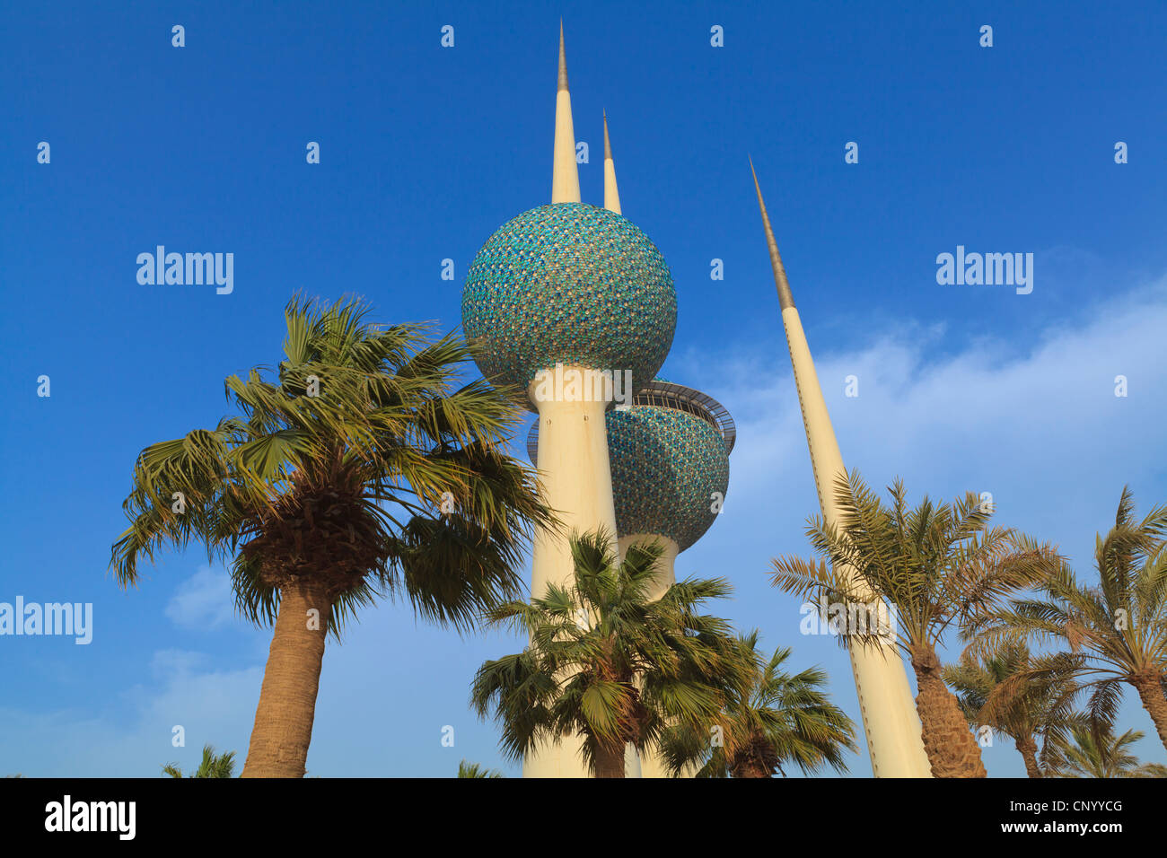 Kuwait City Water Towers are an iconic landmark of the city lying just off the Gulf Road. Stock Photo