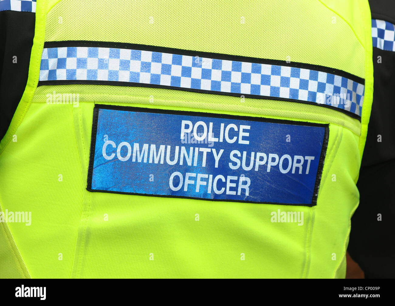 The logo on a PCSO officer's body armour Stock Photo