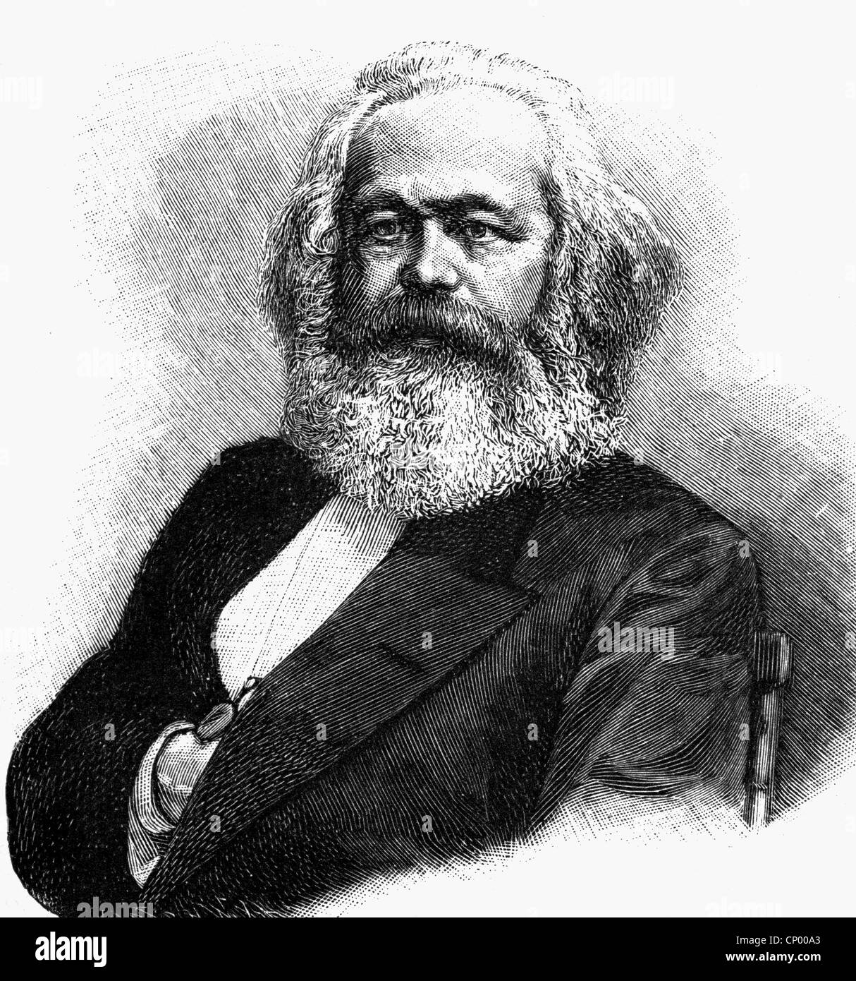 Marx, Karl, 5.5.1818 - 14.3.1883, German philosopher, portrait, wood engraving, 19th century, Stock Photo