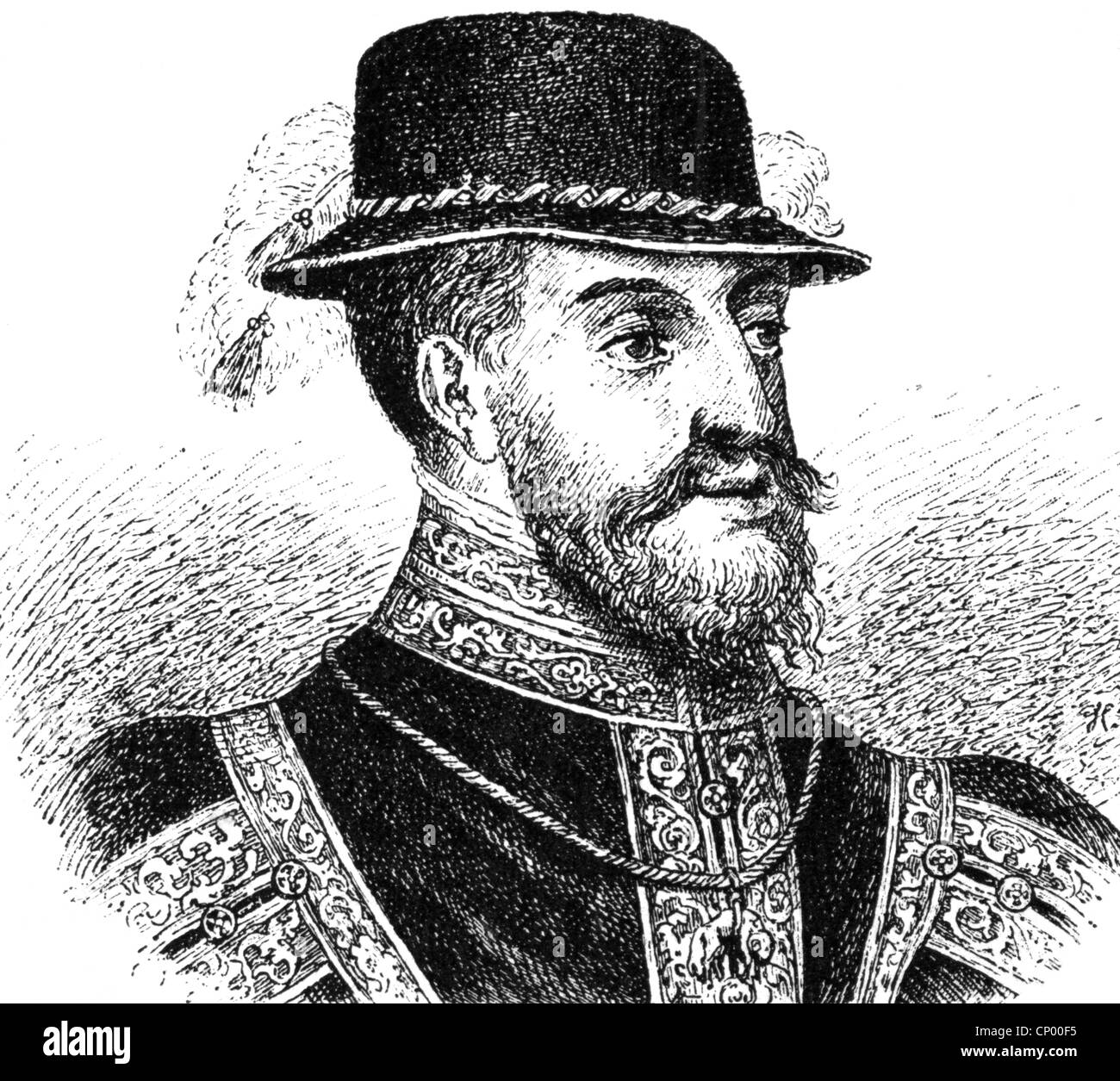 Philip II, 21.5.1527 - 13.9. 1598, King of Spain 16.1.1556 - 13.9.1598, portrait, wood engraving, 19th century, , Stock Photo