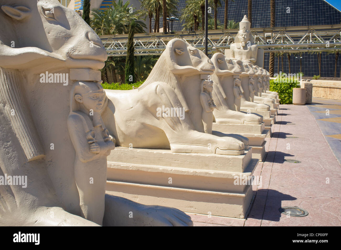 Mythology statues in front of Luxor Hotel Las Vegas Stock Photo