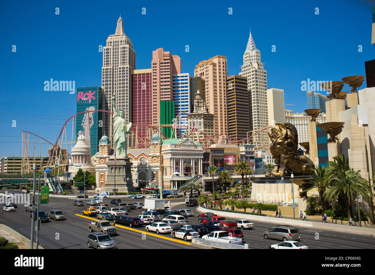 The Strip - Las Vegas Boulevard with New York New York Hotel in Background Stock Photo