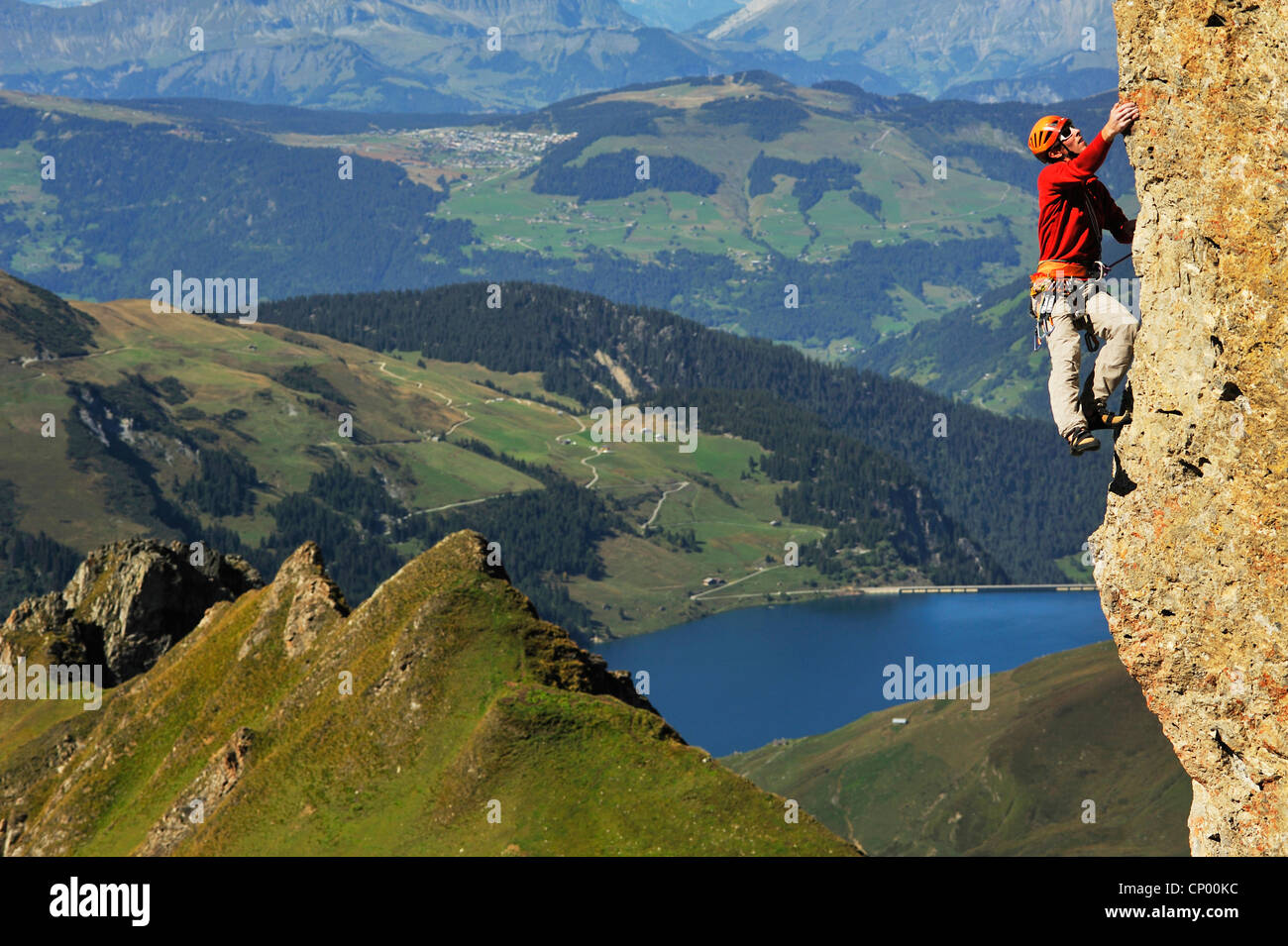 man climbing in Pierra Menta mountain, France Stock Photo
