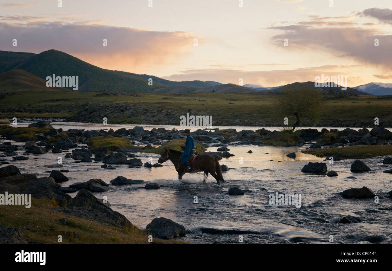 horse and rider in the Orkhon River Valley of Central Mongolia Stock ...