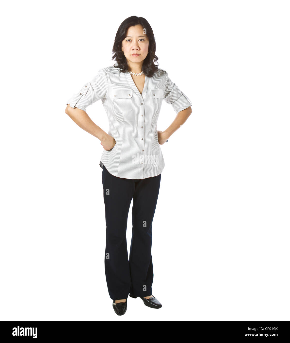 Asian women expressing anger in business causal clothing on white background Stock Photo