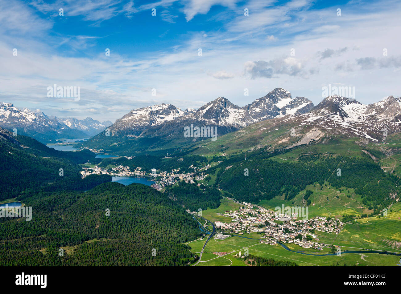 Views of Celerina and St. Moritz from a top Muottas Muragl, Switzerland, Grisons, St. Moritz Stock Photo