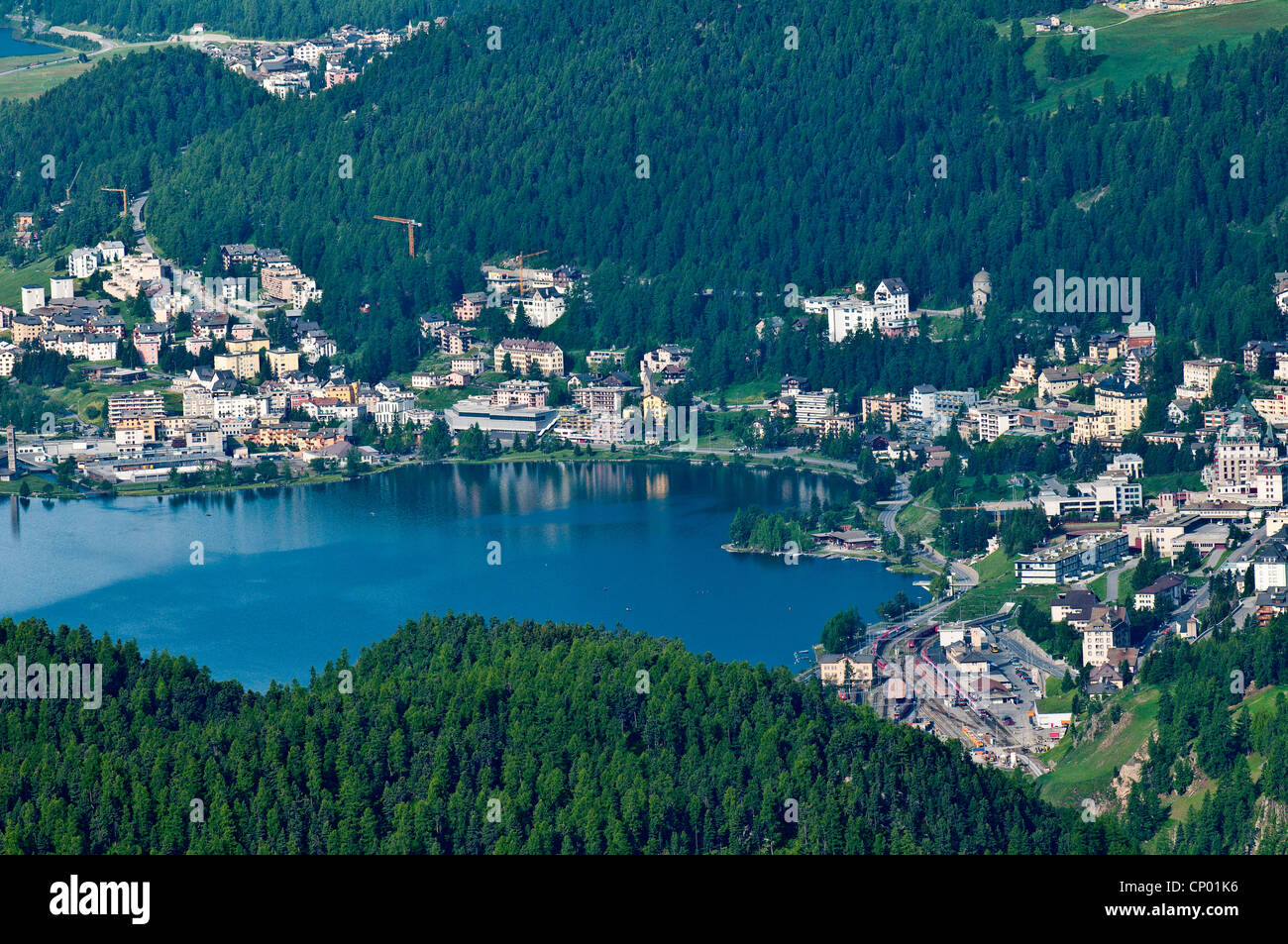 Views of St. Moritz from a top Muottas Muragl, Switzerland, Grisons, St. Moritz Stock Photo