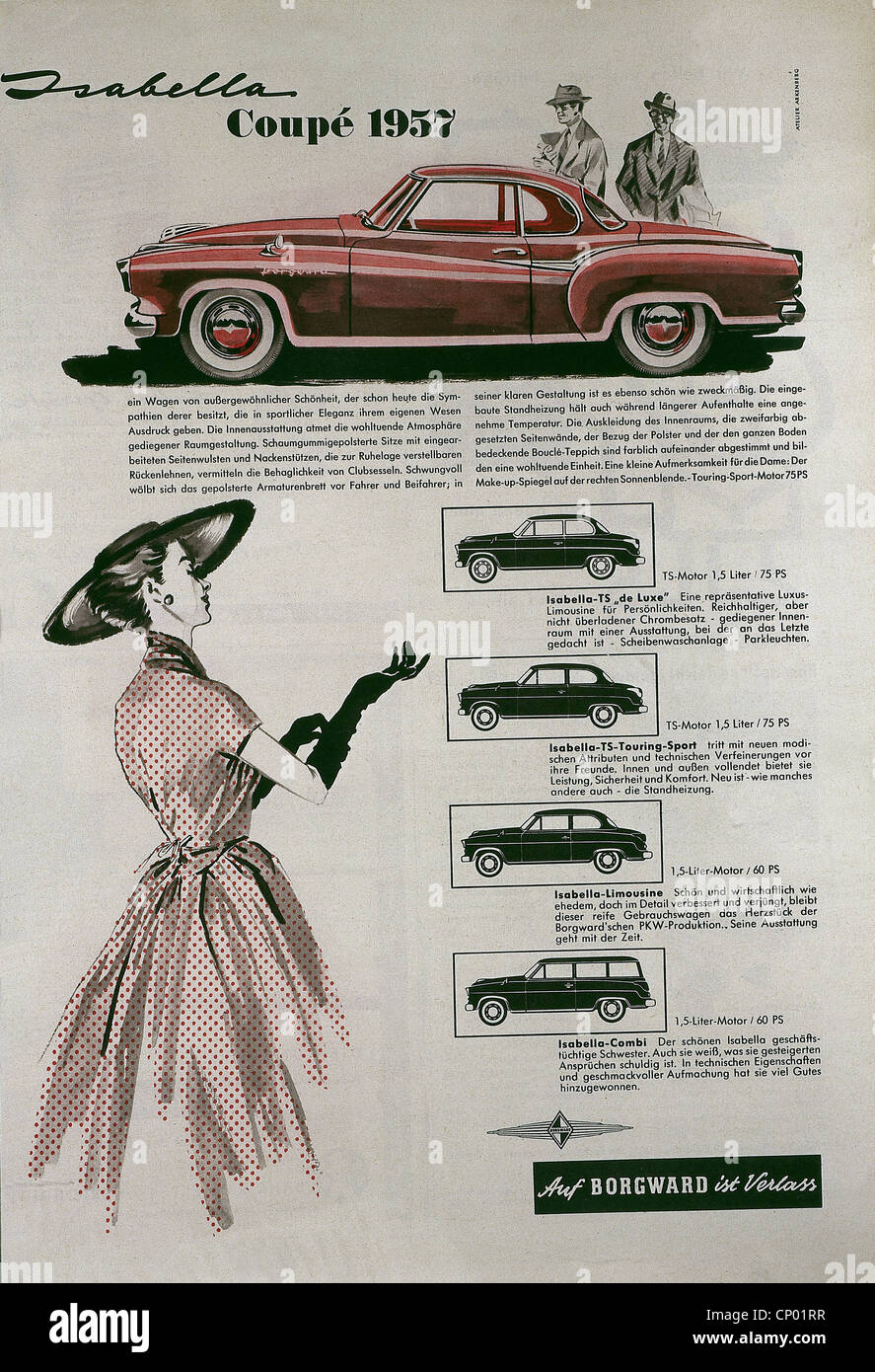 advertising, automobiles, Borgward, 'Borgward Isabella Coupe', advertisement, advertisement, 1957, Additional-Rights-Clearences-Not Available Stock Photo