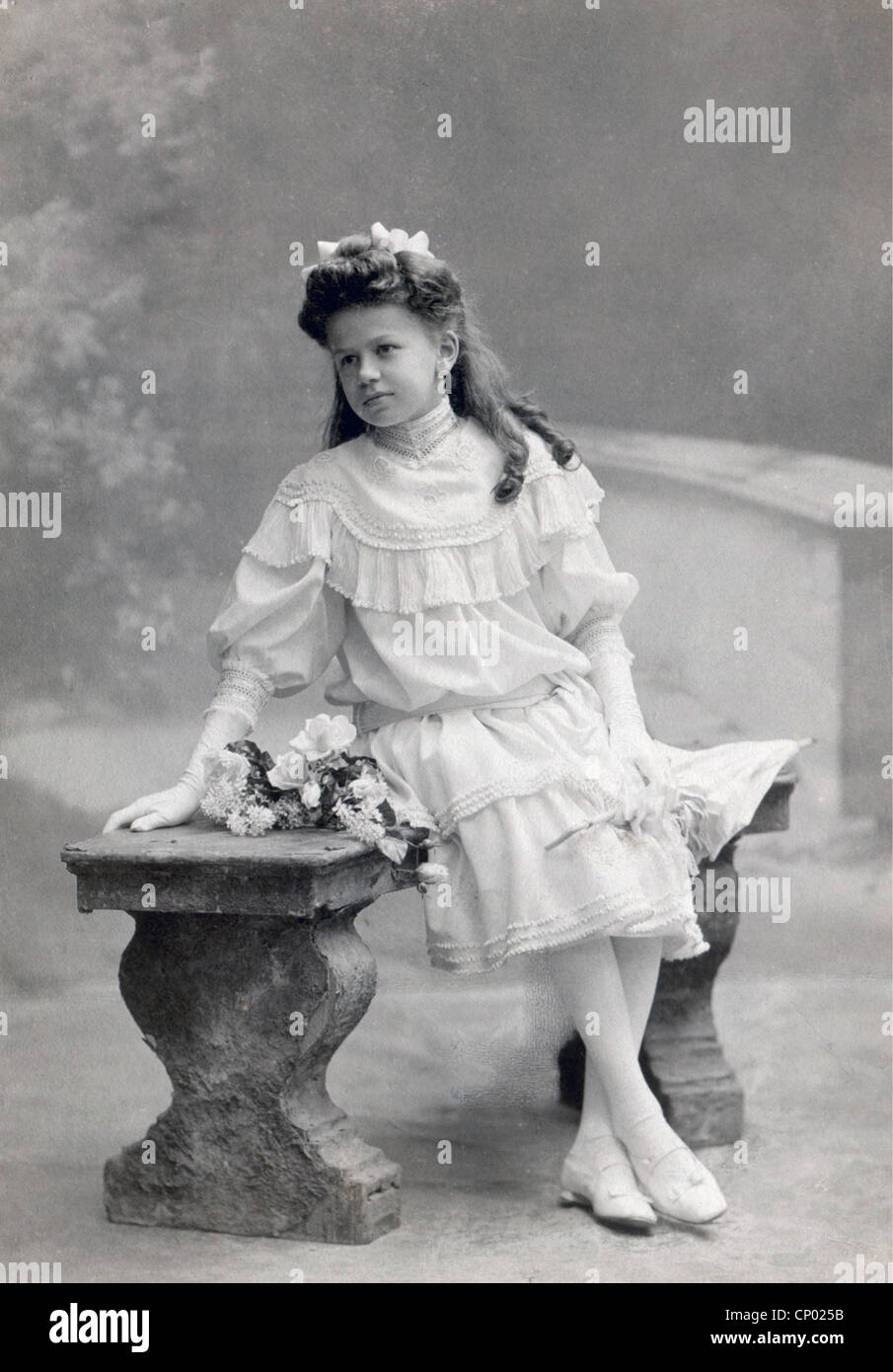 people, children, girl in frilly dress, circa 1900, Additional-Rights-Clearences-Not Available Stock Photo