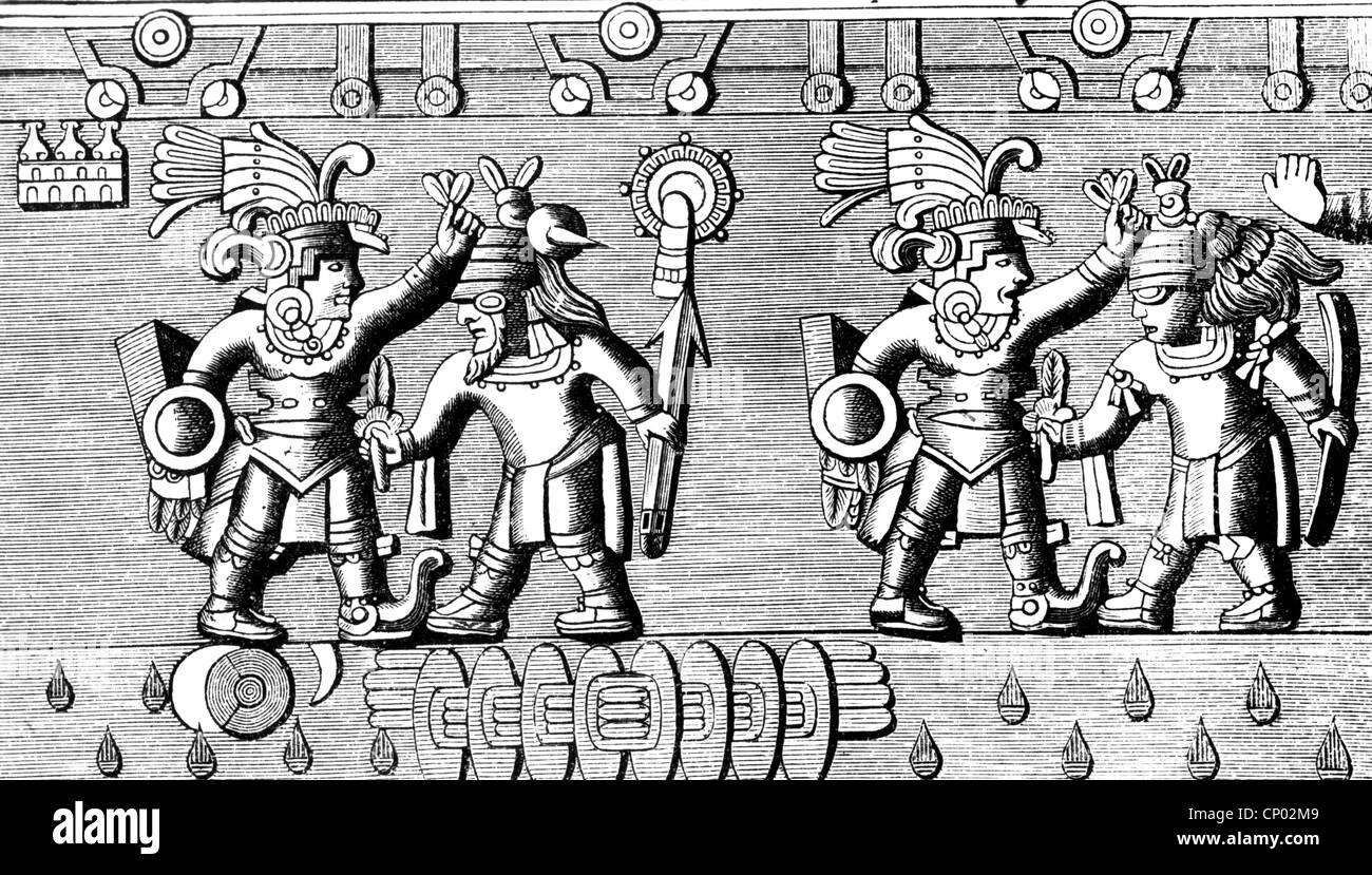 geography / travel, Mexico, people, Aztec warriors making captives, drawing after relief, 'Vues des Cordilleres', Additional-Rights-Clearences-Not Available Stock Photo