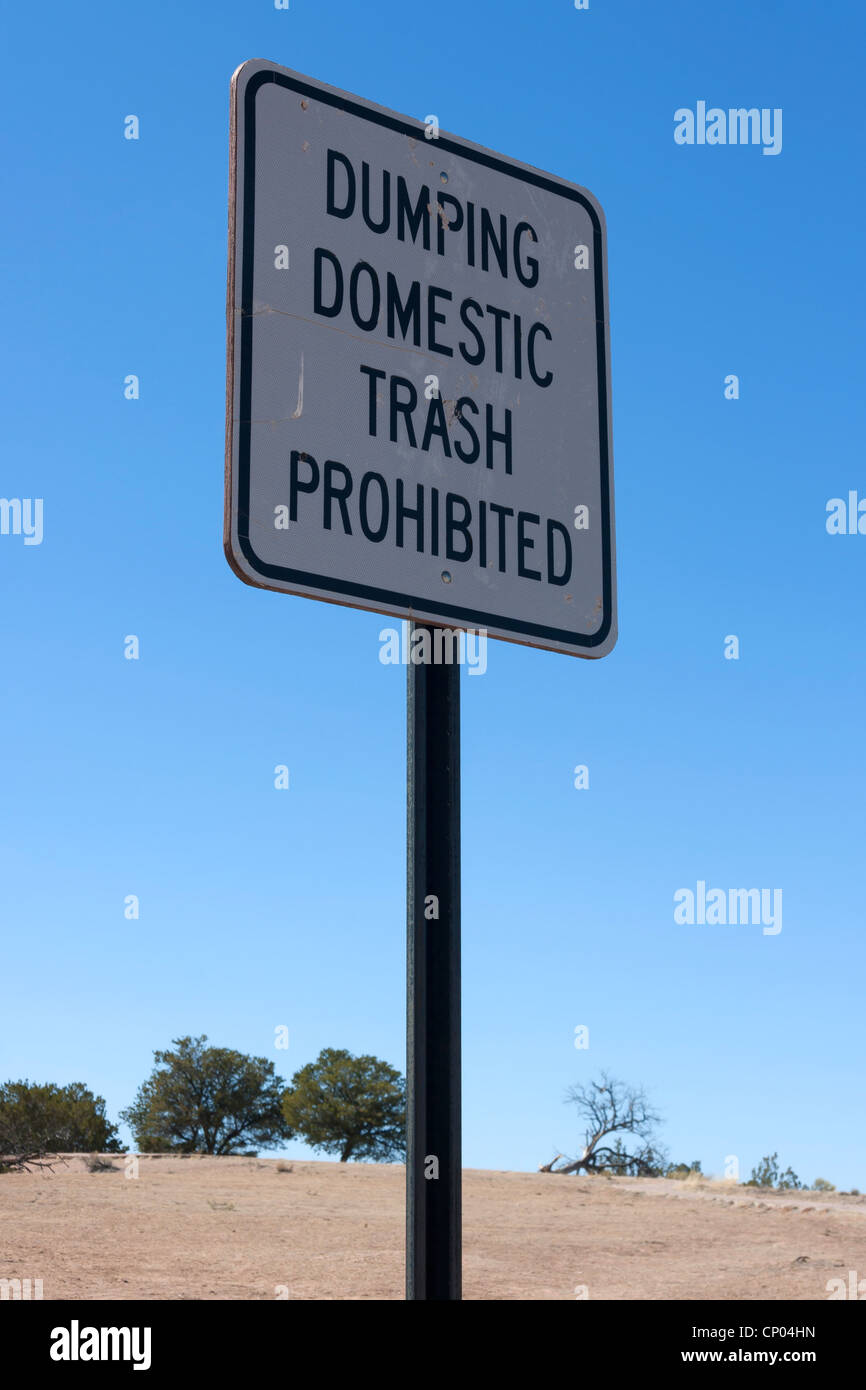 Traffic sign dumping domestic trash prohibited Stock Photo