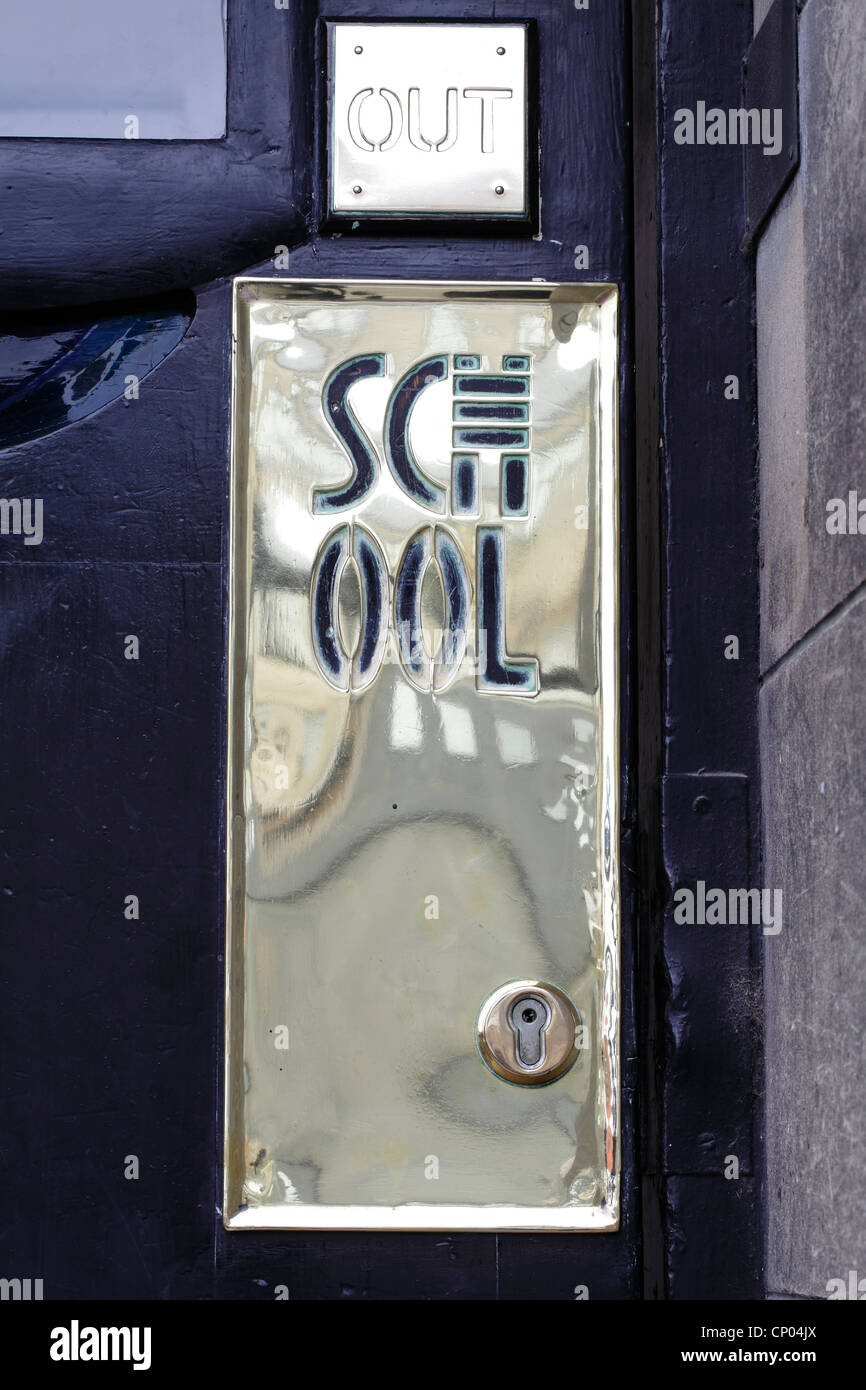 Detail of a door plate at the main entrance to the Glasgow School of Art, 167 Renfrew Street, Scotland, UK Stock Photo
