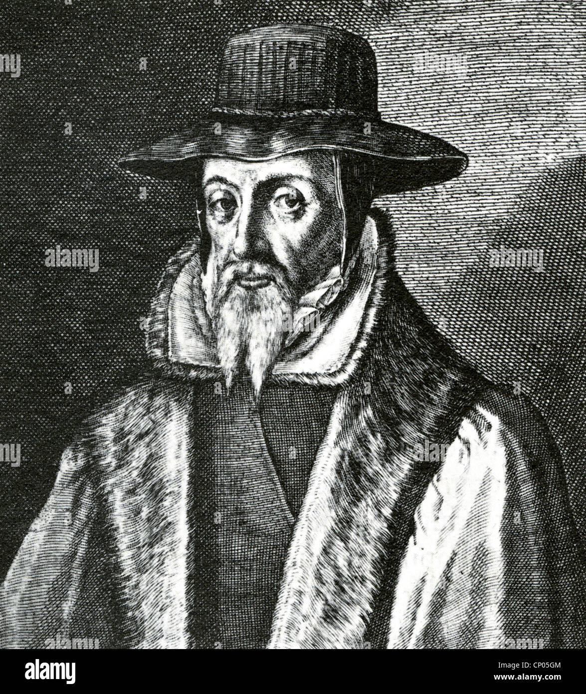 JOHN FOXE (1517-1587) English historian author of a book on religious Martyrs first published in 1563 Stock Photo