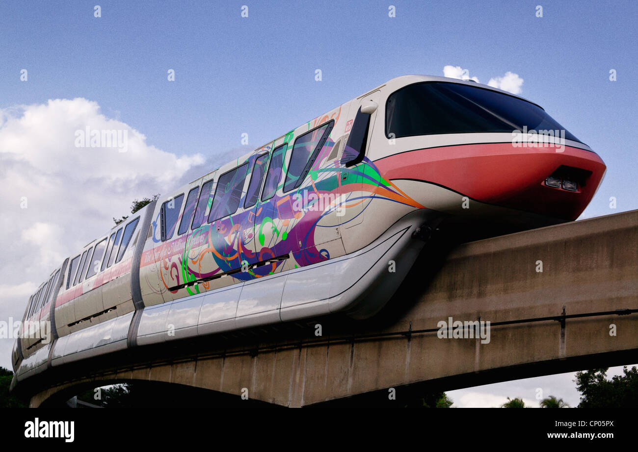 Monorail trains at Walt Disney's Epcot resort, Orlando, Florida, USA
