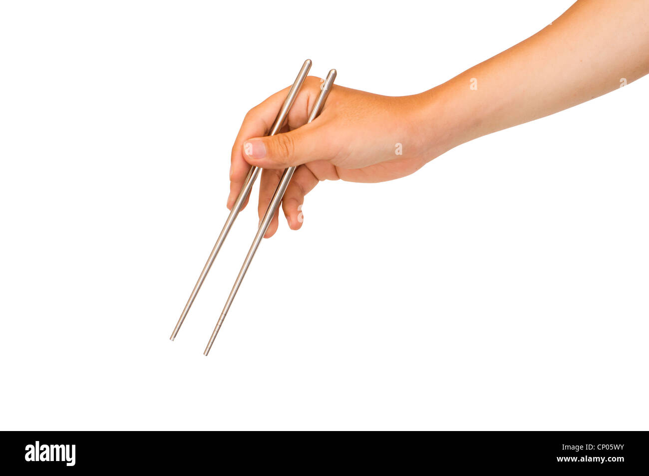 isolated man hand holding chopstick, with clipping path in jpg. Stock Photo