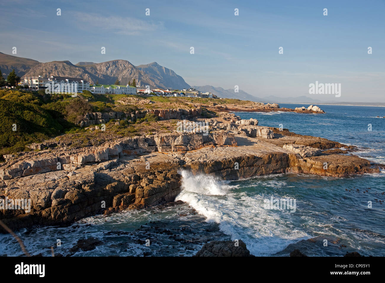 rocky coast and seaside town, South Africa, Hermanus Stock Photo