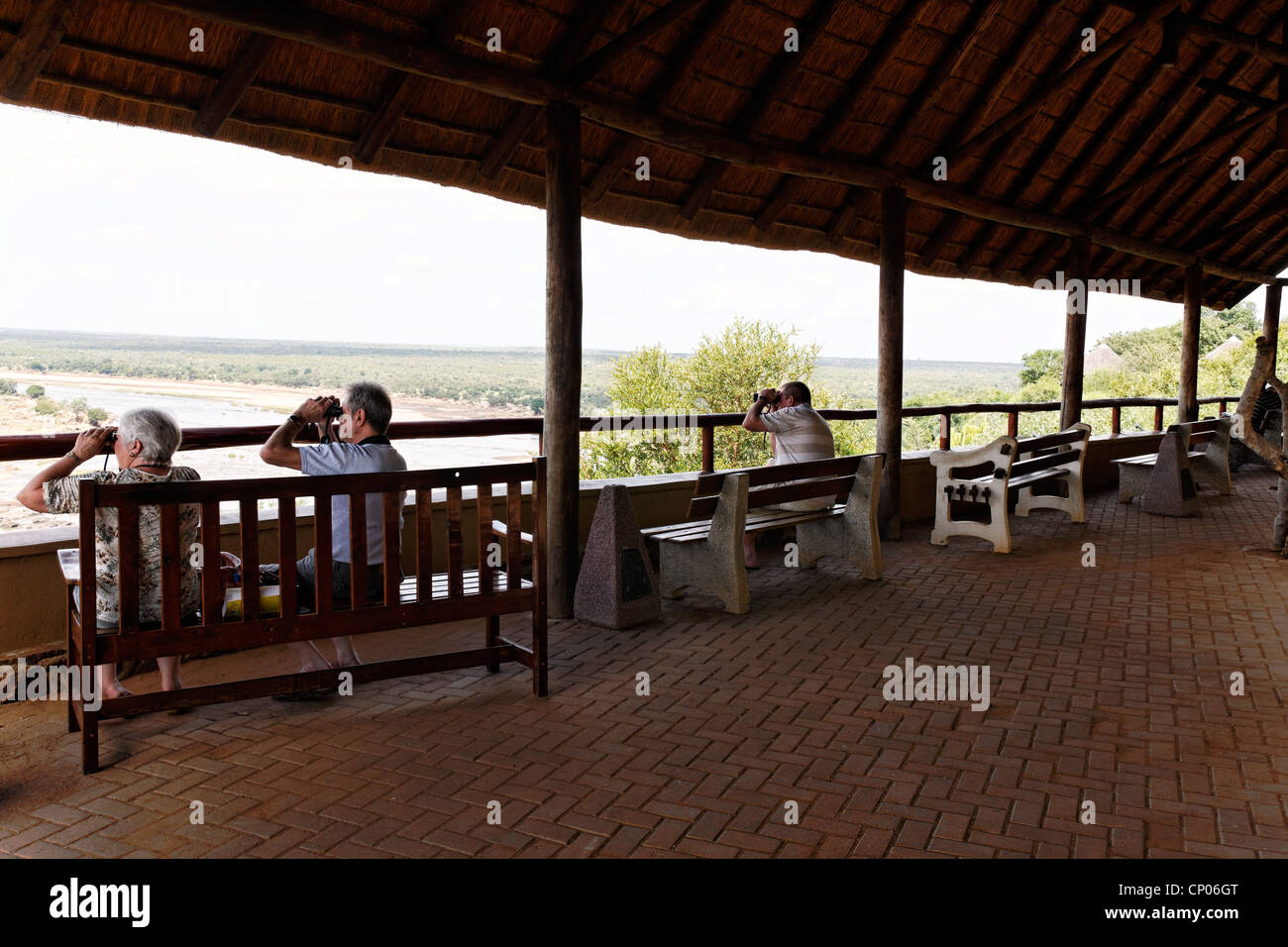 Olifants viewing deck to the bushveldt and Olifonts river, Kruger National Park, South Africa Stock Photo