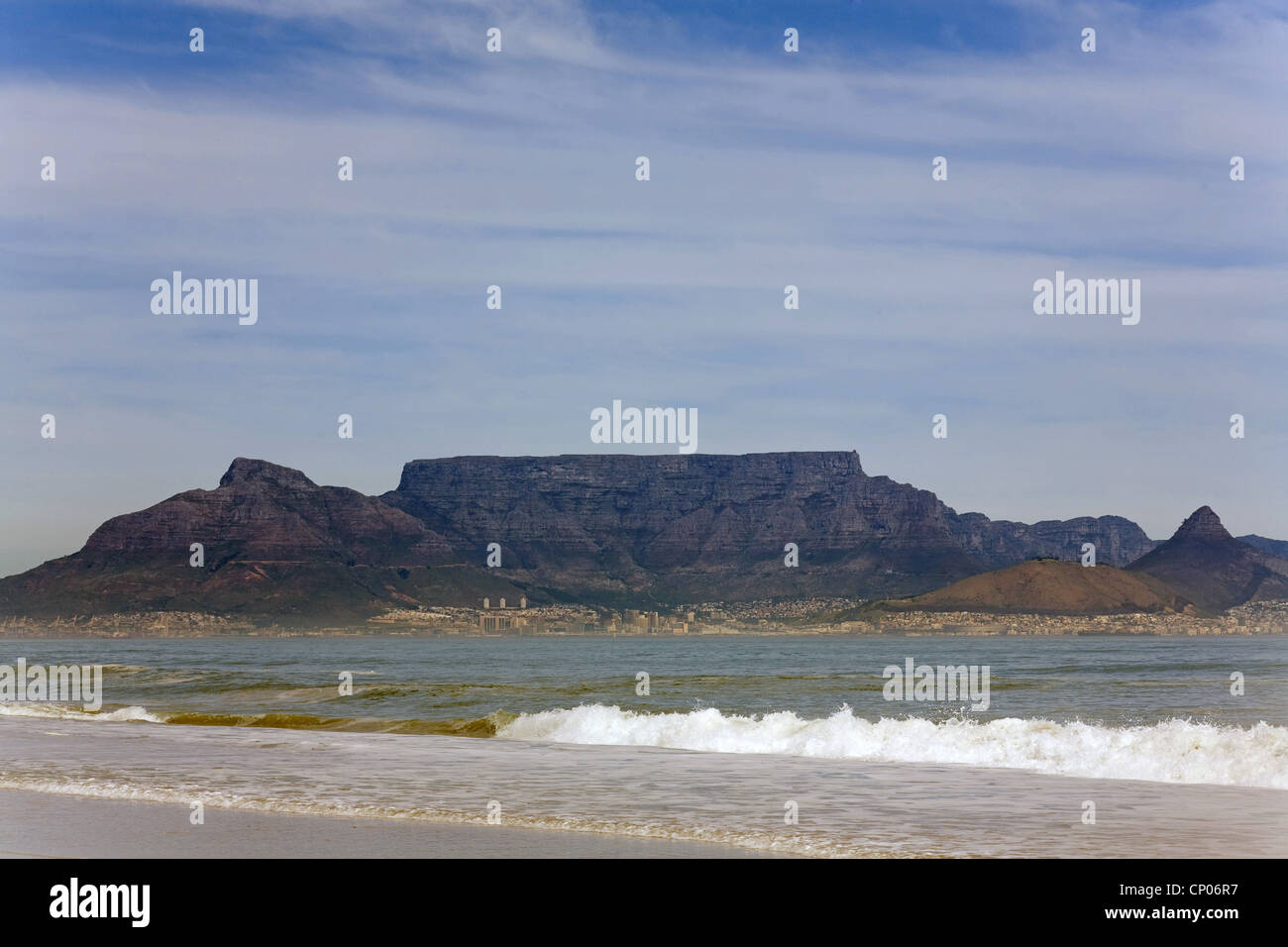 beach and Table Mountain, South Africa, Western Cape, Bloubergstrand, Capetown Stock Photo