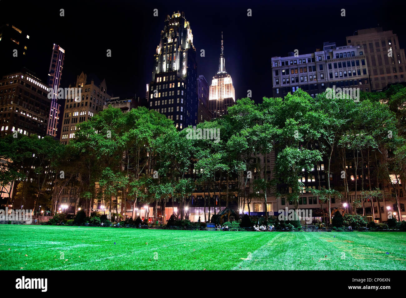 Bryant Park New York City Green Grass Skyline Apartment Buildings