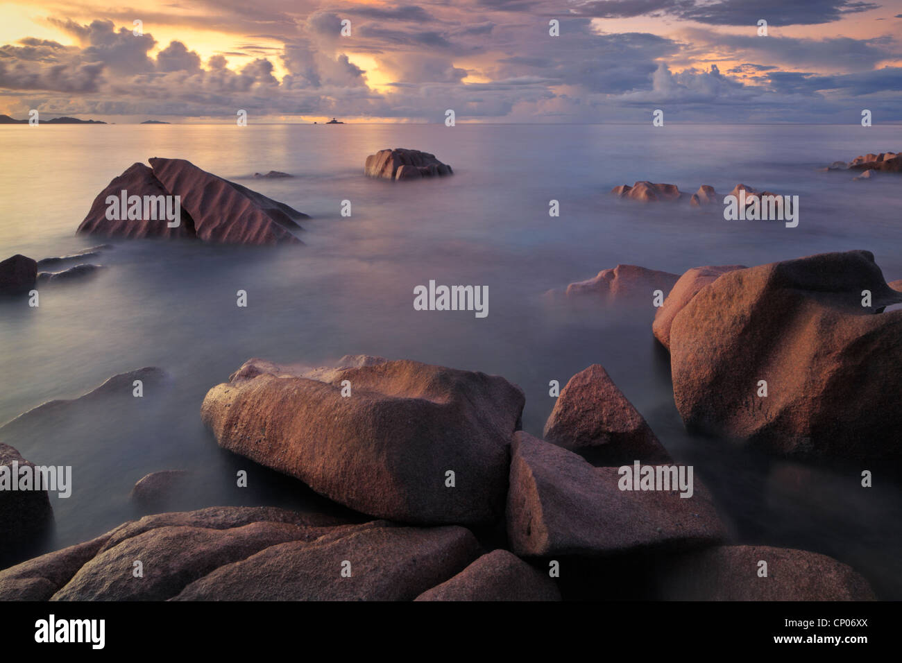Storm clouds over the Baie Ste Anne at sunset as seen from the north