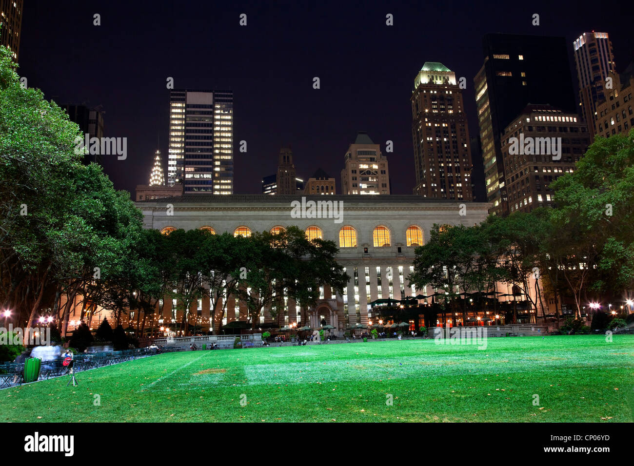 Bryant Park New York City Green Grass Skyline Apartment Buildings
