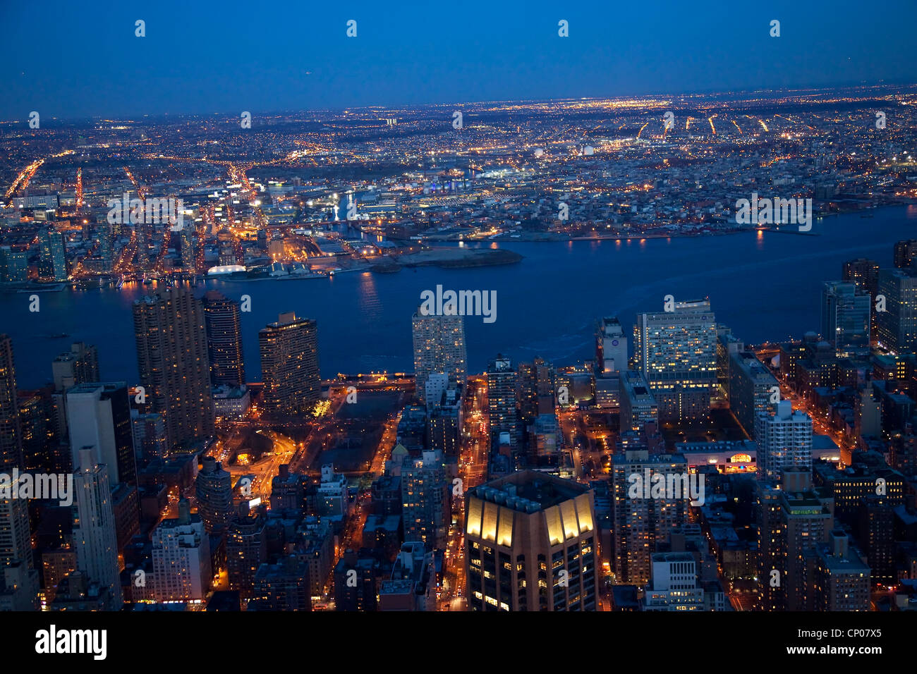 New York City Skyline East River Night Stock Photo - Alamy