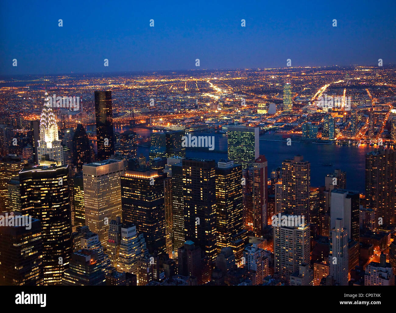 New York City Skyline East River Night Stock Photo - Alamy