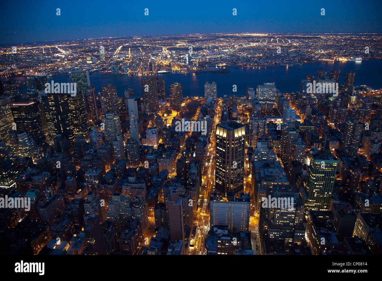 New York City Skyline East River Night Stock Photo - Alamy