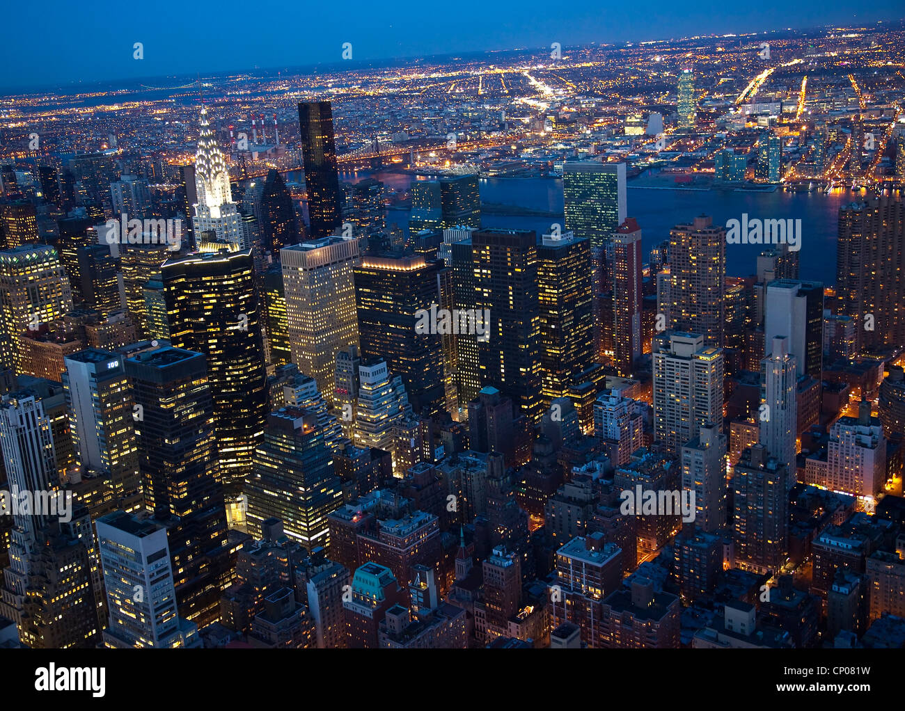 New York City Skyline East River Chrysler Building Night Stock Photo ...