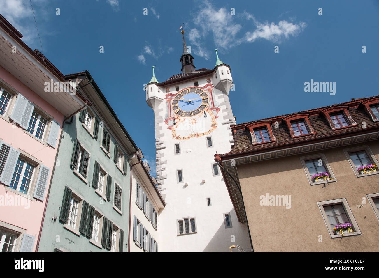 City tower of Baden, Aargau, Switzerland Stock Photo