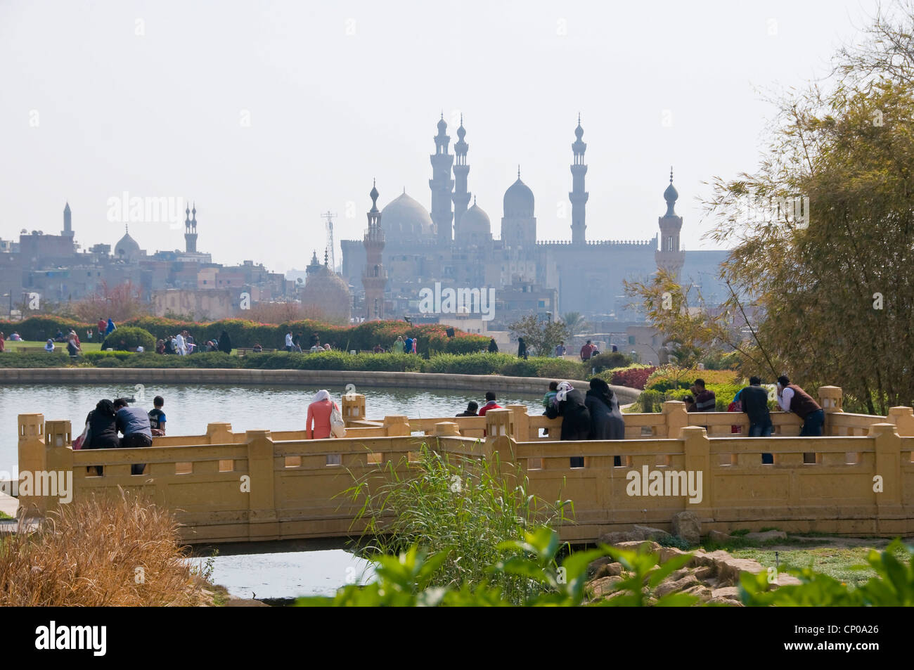 Al Azhar park Cairo & citadel in background Stock Photo